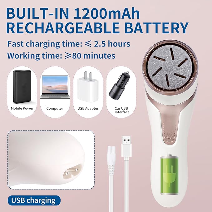 Electric Foot Callus Remover with Dander Vacuum, Rechargeable Waterproof Professional Portable Pedicure Tool, 3 Roller & 2 Speeds Electric Foot File Kit for Care of Dead Skin,Chapped,Callus,Cracks