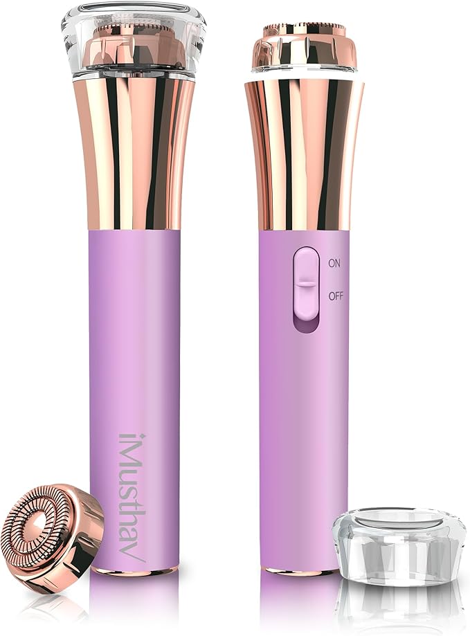 Facial Hair Remover for Women Painless Flawless Electric Razor Epilator Trimmer Shaver with 18K Gold-Plated, 16mm Dual Ring Floating Head, USB Rechargeable, 360° LED for Face Lip Hair Removal