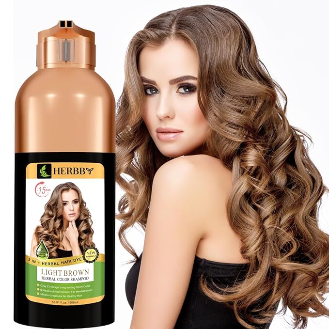 Hair Color Shampoo for Gray Hair Coverage&Color Transform with 9 Herbal Extracts –Long Lasting(6-8 Weeks),Shiny,Evenly Colored,Instant Hair Dye Shampoo&Conditioner, 500 Ml (LIGHT BROWN COLOR)