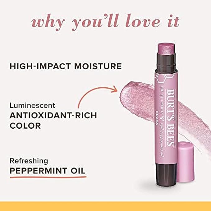 Burt's Bees Shimmer Lip Tint Easter Basket Stuffers, Tinted Lip Balm Stick, Moisturizing for All Day Hydration with Natural Origin Glowy Pigmented Finish & Buildable Color, Guava (4-Pack)