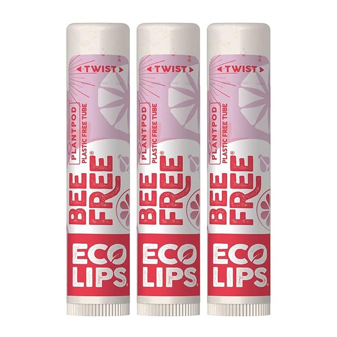 Eco Lips Vegan Superfruit Bee Free Lip Balm Includes Candelilla Wax, Organic Cocoa Butter and Coconut Oil. 100% Plastic-Free Plant Pod Packaging. 3-Pack