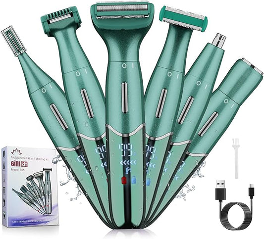 Electric Razor for Women,6 in 1 Women's Bikini Trimmer Shaver for Women & Men Pubic Hair, Private Area, Legs, Eyebrow,Face, Nose, Eyebrow, Body Hair Removal IPX5 Waterproof Wet & Dry