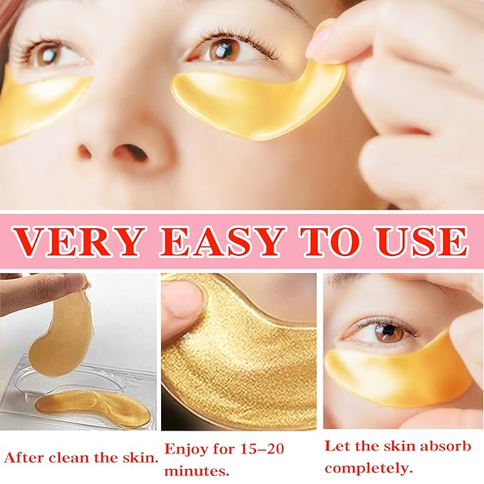Eye Mask 60 pcs,Gold Collagen Under Eye Patches,Puffy Eyes and Dark Circles Treatments,Improve Reduce Under Eye Bags Smooth Wrinkles and Lighthen Fine Lines,Moisturizing,Improve and Firm eye Skin