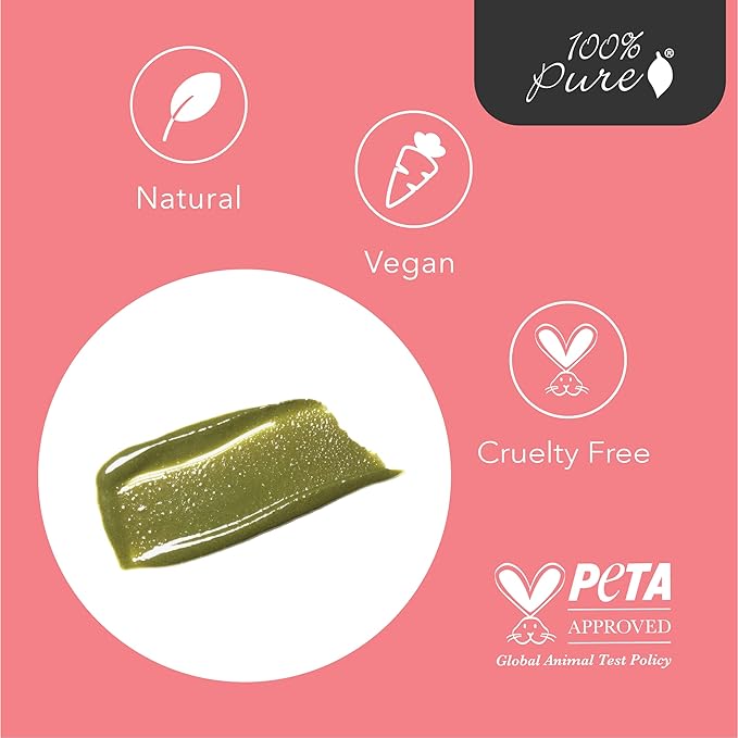 100% PURE Matcha Oat Face Scrub Facial for Glowy Radiant Skin Exfoliator & Pore Minimizer Natural Skincare for Women & Men, Vegan - 3 oz