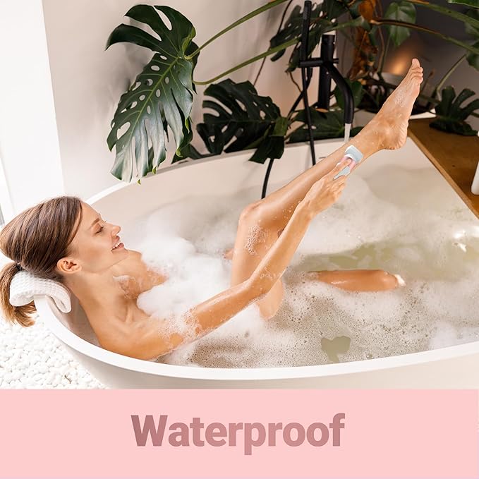 Bikini Trimmer for Women, IPX7 Waterproof Wet & Dry Electric Razors for Women, Bikini Legs Underarm Pubic Hairs Rechargeable Electric Shaver with 3 Trimmer Heads, Rose Gold