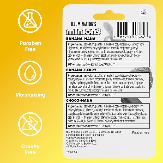 ChapStick Lip Balm, Minions Banana Variety Packs (9 Sticks), Party Favors for Kids, 0.15 Oz Ea