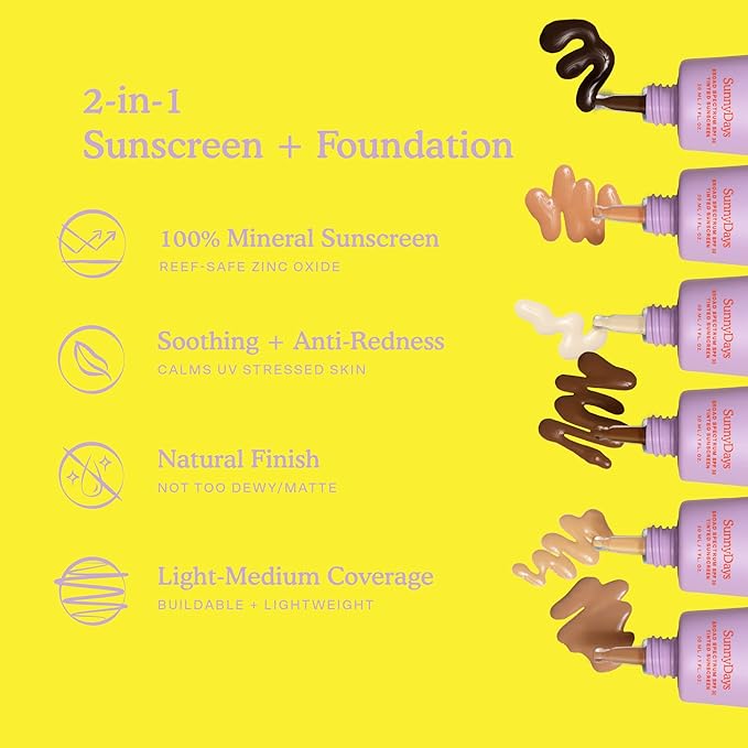 Tower 28 Beauty SunnyDays SPF 30 Tinted Mineral Sunscreen - For Sensitive Skin - 2-in-1 Facial Broad Spectrum UVA/UVB Protection + Foundation – Shade 55 TEMESCAL, 1 Fl Oz