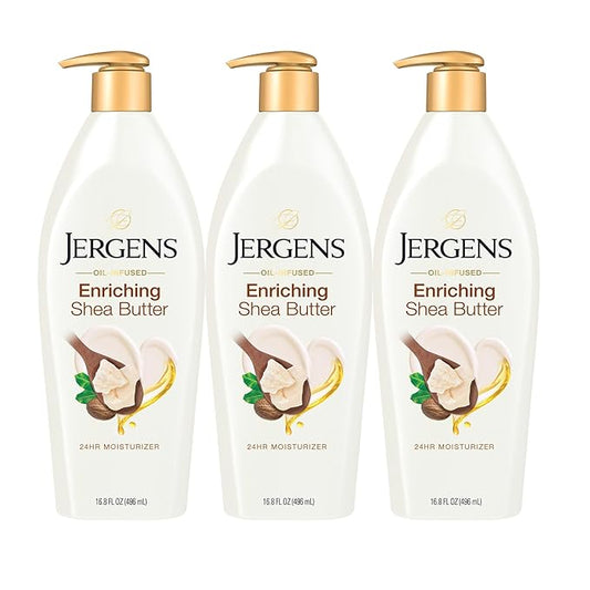 Jergens Shea Butter Hand and Body Lotion, Deep Conditioning Moisturizer, 3X More Radiant Skin, with Pure Shea Butter, Dermatologist Tested, 16.8 Oz, Pack of 3