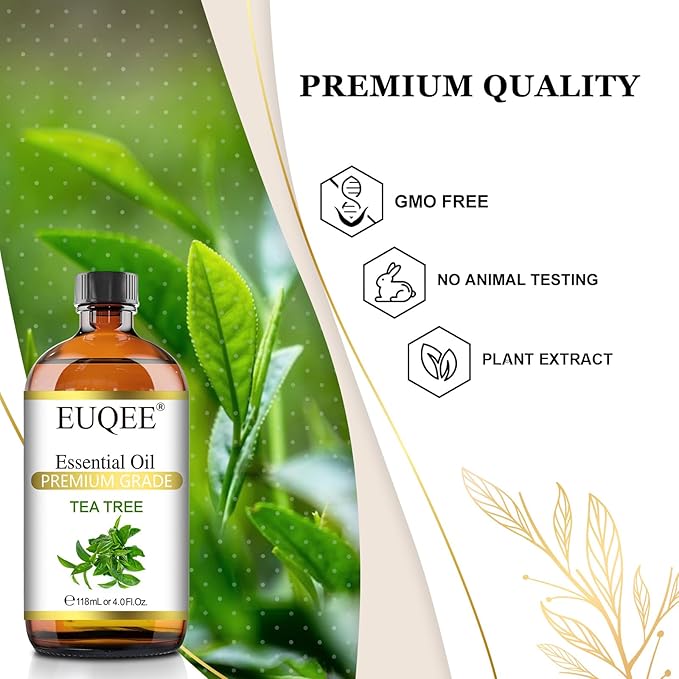 Tea Tree Essential Oil 4Fl.Oz Pure Tea Tree Oil with Glass Dropper for Aromatherapy, Diffuser, Soap Making, DIY Soap - 118ml