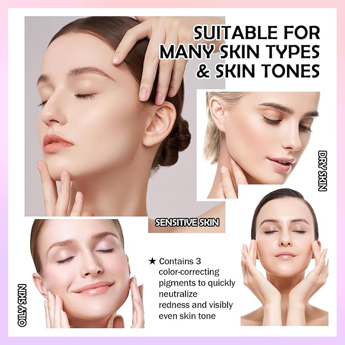 2PCS One Step Color Corrector,Tri-Color Color Correcting Facial Serum,Moisturizing Color Changing Foundation,Oil Control Tinted Moisturizer Isolation Cream for Face Makeup Primer Base