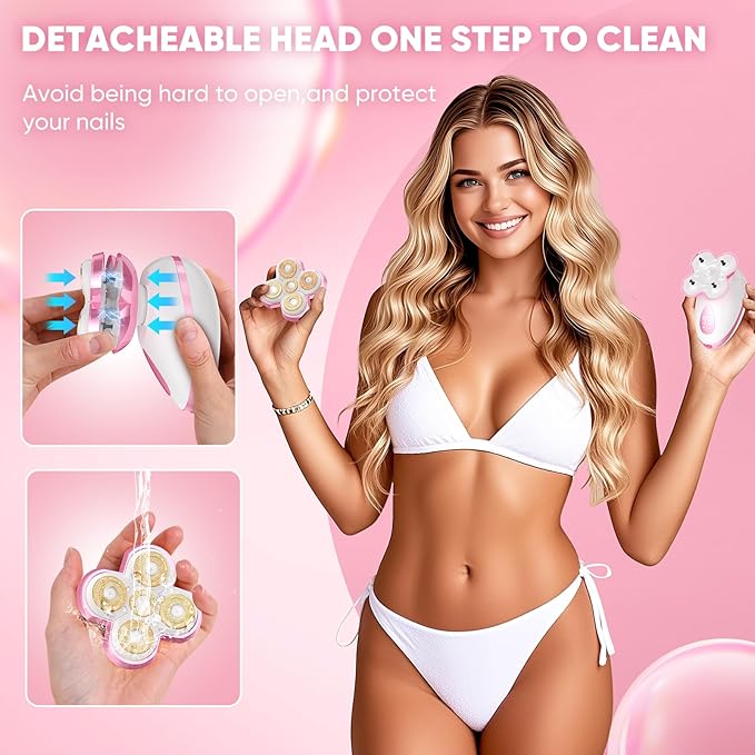 Electric Razors for Women - Upgraded Magnetic Electric Shaver for Women, Cordless Painless Hair Remover for Legs Bikini Face, Lady Trimmer for Sensitive Skin, Detachable and Waterproof, Pink