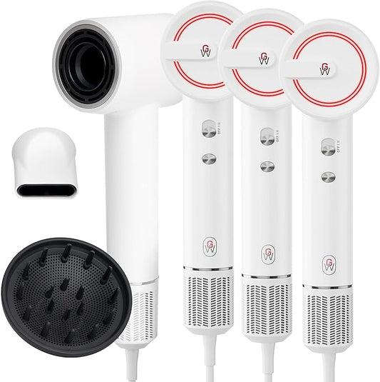 GroWell Ionic Hair Dryer, High-Speed Brushless Motor Professional Blow Dryer for Fast Drying, Low Noise, Lightweight, Compact Hair-Dryer with Diffuser for Curly Hair (3 Pack)