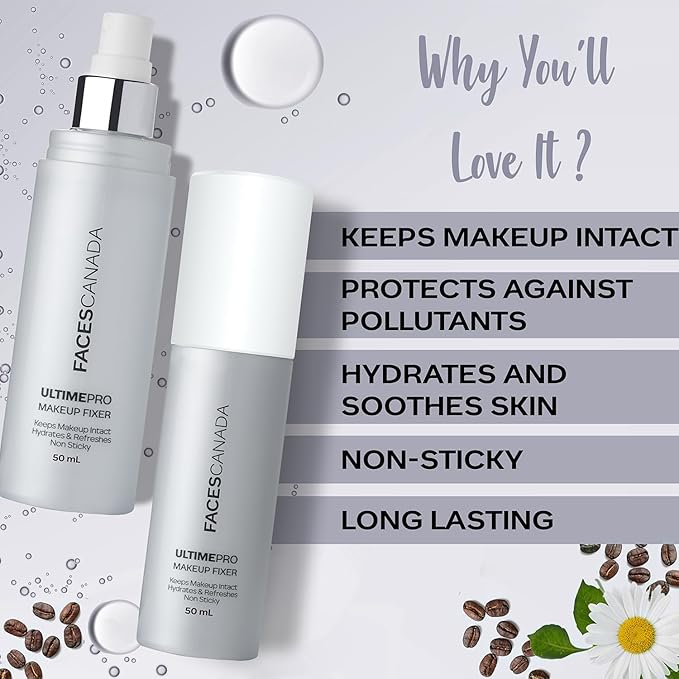 Faces Canada UltimePro Makeup Fixer Spray | Keeps Makeup Intact & Long-Lasting | Hydrating, Non-Sticky Mist for Fresh Finish | Lightweight & Refreshing | 1.69 Fl Oz (50ml)