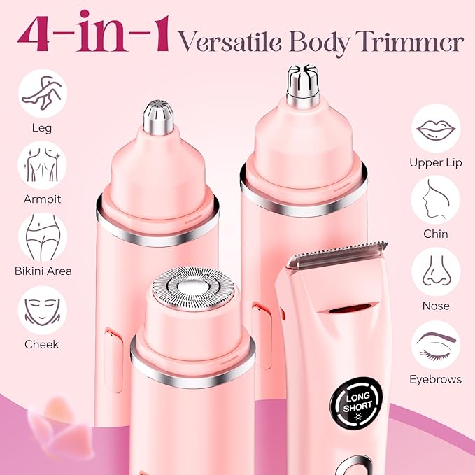 Bikini Trimmer for Women|Hair Removal Shaver - Painless Electric Razor, Cordless Body Shaver for Travel, Replaceable Lady Facial Razor|Trim Nasal/Eyebrows, IPX7 Waterproof&Easy Cleaning, Ceramic Blade