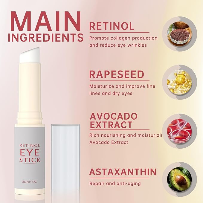 1Pcs Retinol Eye Stick, Retinol Under Eye Cream for Puffiness and Dark Circles, Hydrating Eye Cream Anti Aging for Enhanced Under Eye Nourishment.