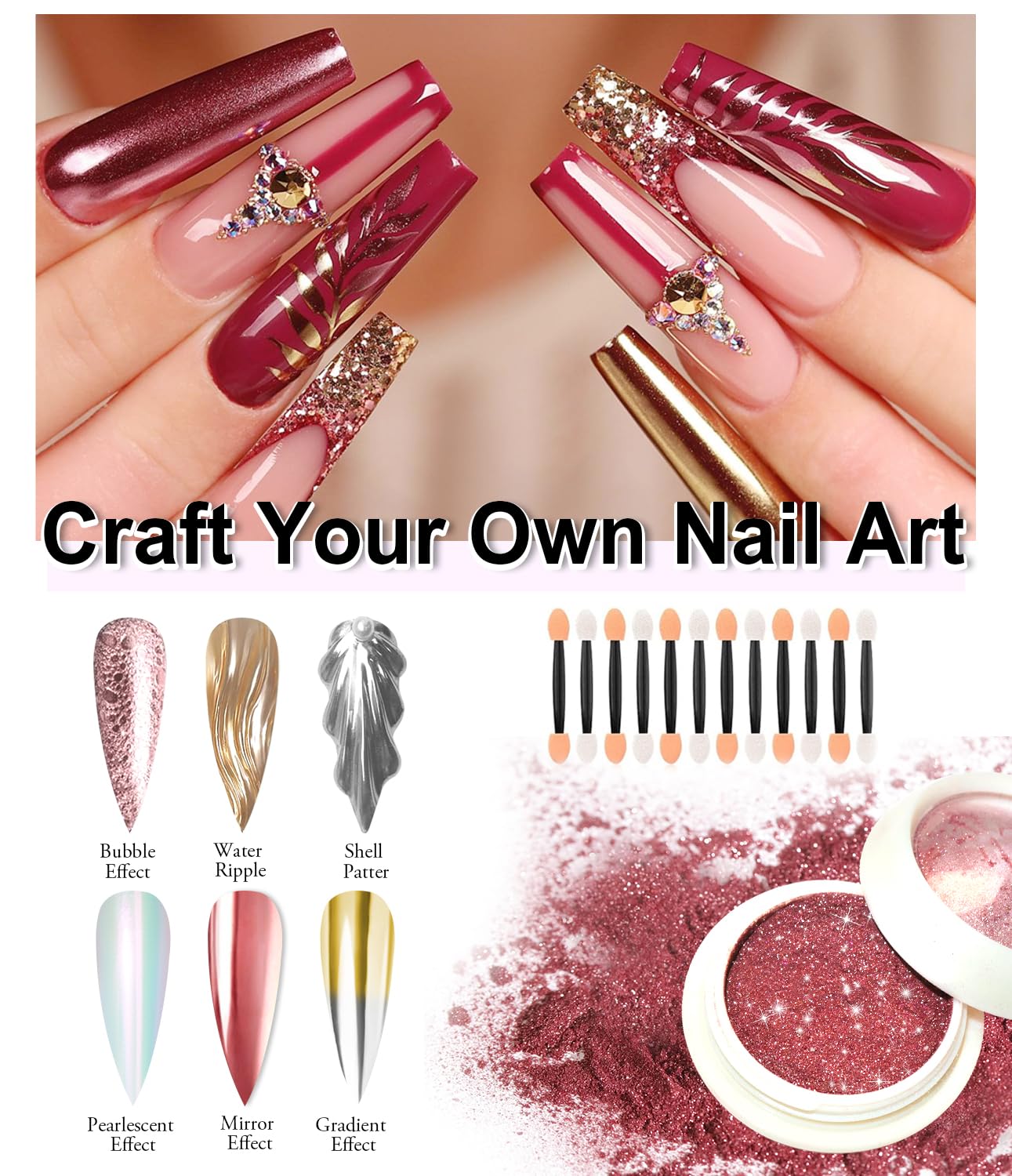 Chrome Nail Powder Set - Metallic Mirror Effect Holographic White Pearl Chrome Nail Powder for Gel Nails DIY Manicure Nail Art Decoration Gift for Women