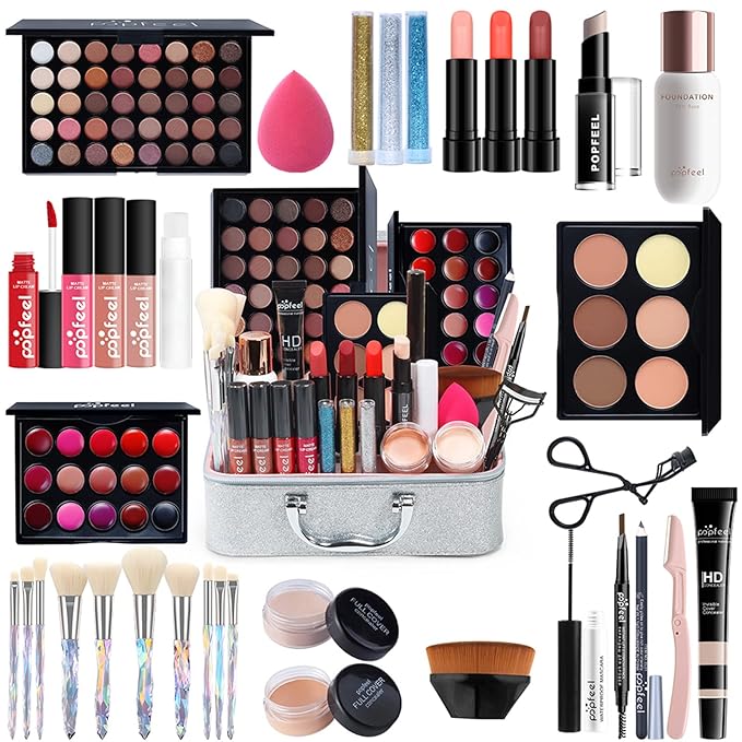 All-in-One Makeup Gift Set Carry All Makeup Kit Women Full Kit With Makeup Bag Lipgloss Lipstick Concealer Blush Foundation Face Powder Eyeshadow Palette Cosmetic Palette #6