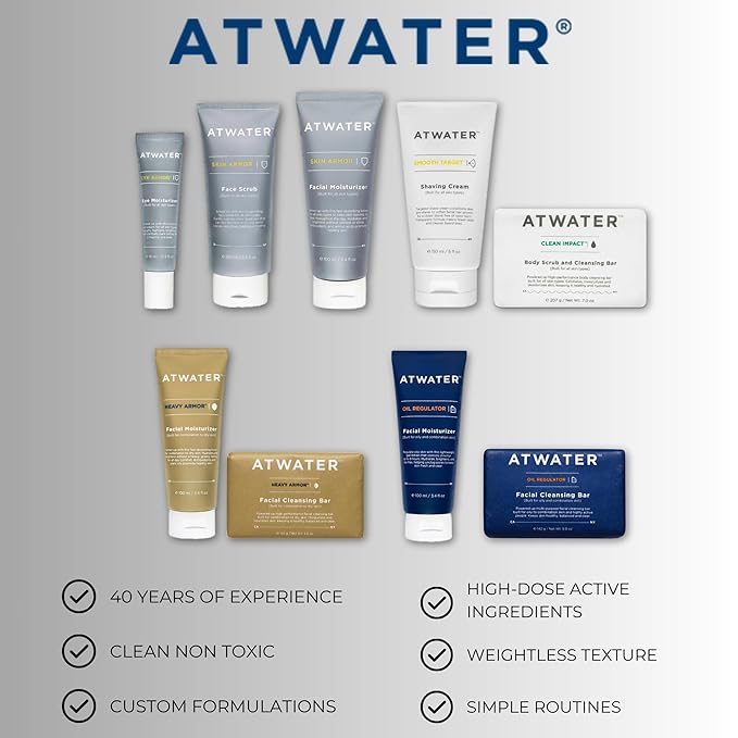 ATWATER Skin Armor Exfoliating Face Scrub, Men's Facial Cleanser with Jojoba Beads and Salicylic Acid, Non-Abrasive Skin Exfoliator for All Skin Types - 3.4 oz