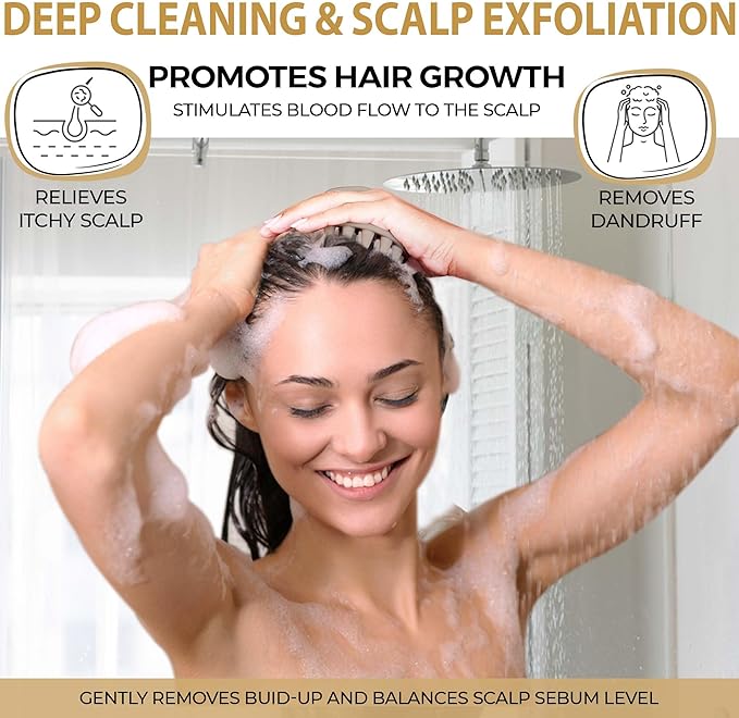 Fiora Naturals Scalp Massager Shampoo Brush - Silicon Scalp Scrubber & Exfoliator for Dandruff Removal and Hair Growth, Scalp Brush for Wet & Dry Hair, Shampoo Brush for Men, Women, Kids - BPA Free