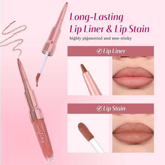 2-IN-1 Lip Liner and Lip Stain, High Pigmented Long Lasting Velvet Lip Tint, Well-Defined Lipliner, Weightless Waterproof Not Animal Tested, Matte Finish Makeup
