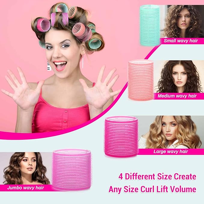 Acejoz Hair Rollers Set for Blowout Look, 38 Pcs Self Grip Hair Rollers with 4 Sizes, 12 Pcs Hair Clips, Comb, Storage Bag for Long, Medium, Short, Thick Hair Volume (Multicolor)