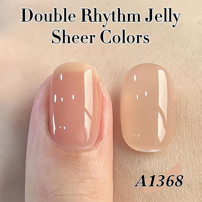 Double Rhythm 0.5Oz Translucent Gel Polish Sheer Neutral Natural Light Milky Same Color Same Bottle 15ML Jelly Art DIY at Home (Neutral Nude Pink-A1368)