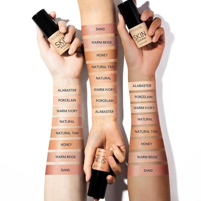 FOCALLURE 2 Pcs Liquid Foundation, Skin Evolution Foundation + Concealer, Full Coverage Foundation Makeup, Durable, Waterproof, Oil-Control, Hides Wrinkles & Lines, Warm Beige