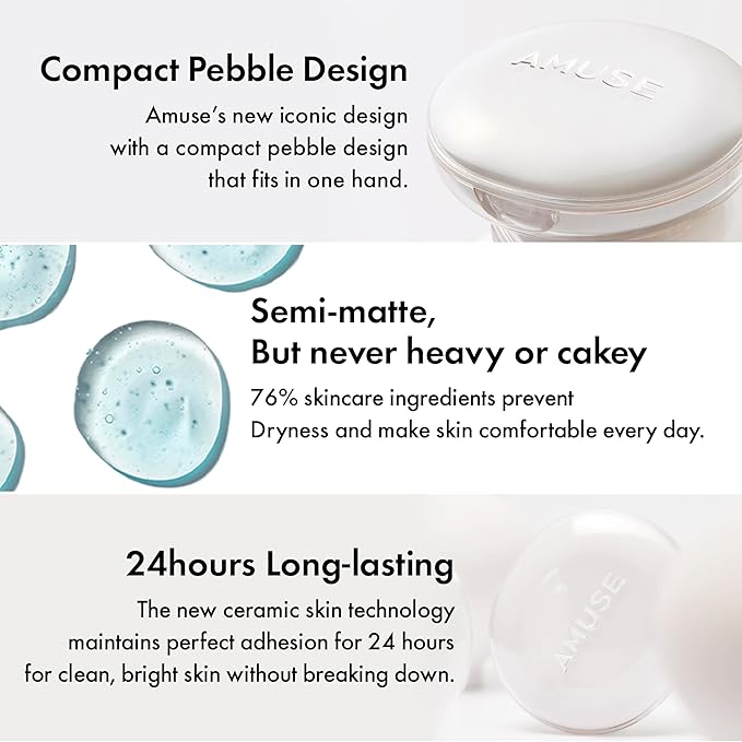 Amuse SEOUL Ceramic Skin Perfector Cushion Foundation Refill | Long-lasting, Lightweight, Semi-matte, Flawless Coverage, Hypoallergenic, Korean Beauty, Vegan(15g / 0.52 oz.) ([Refill] 02 HEALTHY)