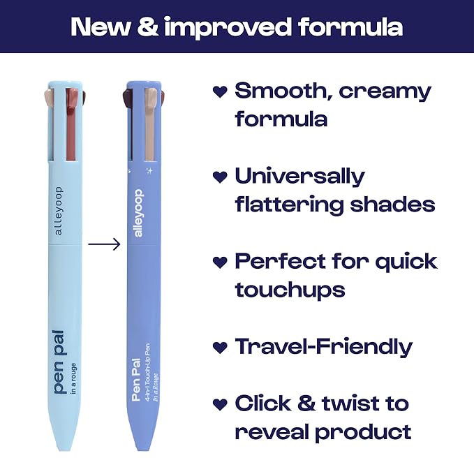 Alleyoop Pen Pal 4-in-1 Makeup Pen - Comes with Eyeliner, Highlighter, Lip Liner, and Eyebrow Pencil - Touch Up On the Go - Cruelty-Free, Vegan (In A Rouge (Light))