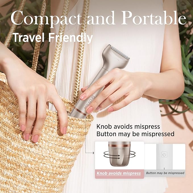 Electric Razor for Women Body: Rechargeable Painless Electric Shaver for Bikini Face Body Legs Underarms - 3-in-1 Blade and Rotary Shaving Head (Honey Gold)