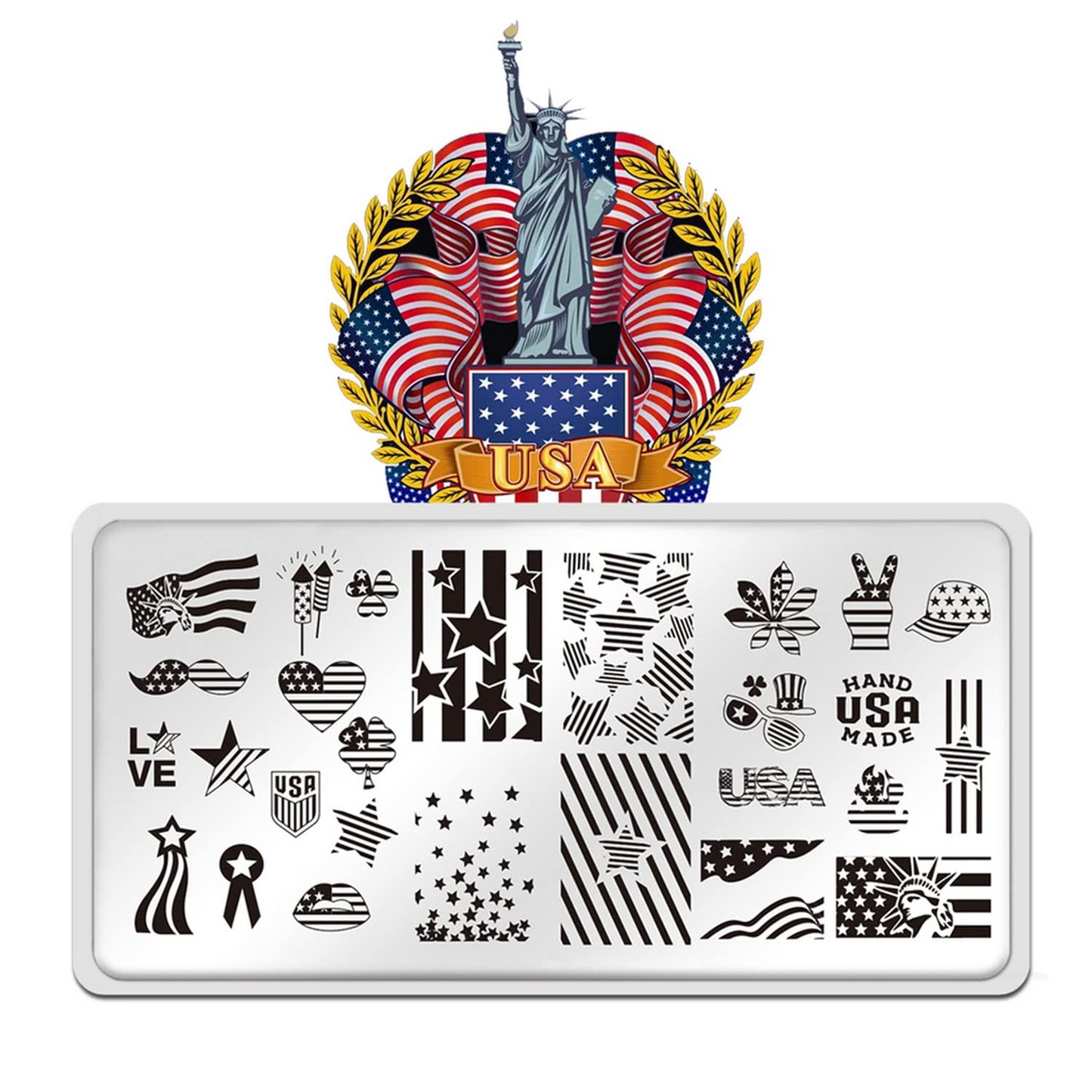 4th of July Nail Art Stamping Plates American Flag Designs Nail Stamp Templates DIY Stainless Steel Star Nail Image Polish Template Manicure Accessories for Women and Girls