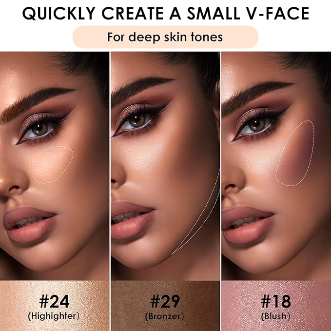 FOCALLURE 3 Pcs Cream Contour Sticks,Shades with Highlighter & Bronzer & Blush,Non-greasy Long-wear Face Contouring Pen,Easy to Sculpt the Face and Create a Lightweight Finishing Makeup,DEEP