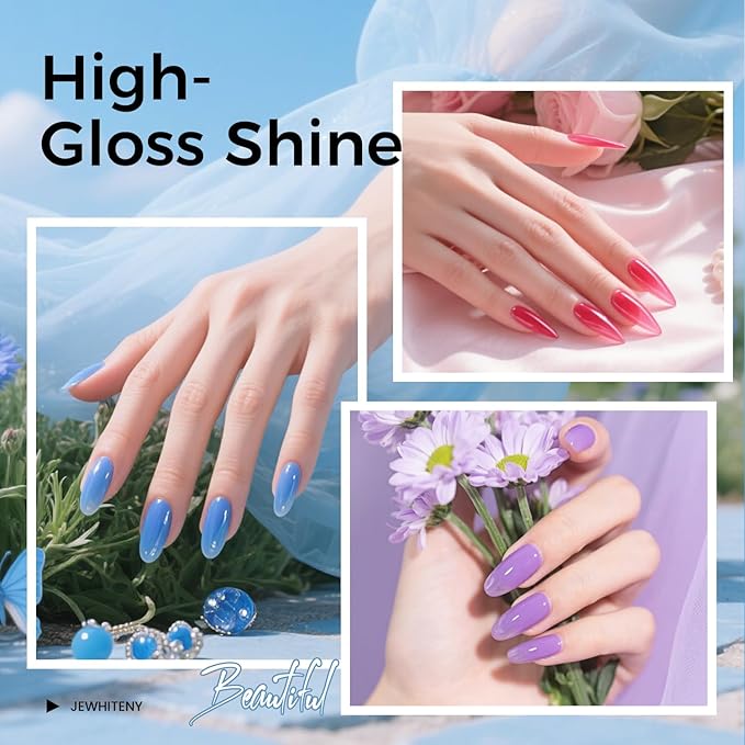JEWHITENY Poly Nail Gel Kit 14 Colors Purple Nude Grey Black Blue Glitter Tones Starter Kit with UV Lamp Matte & Glossy Top & Base Coat All-in-One Designs DIY At Home