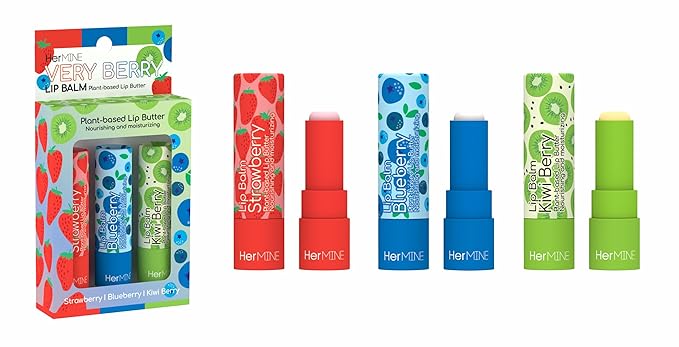 HerMINE Lip Balm Plant-based Lip Butter 3 Pack Nourishing Moisturizing LipBalm LipButter Long Lasting Delicious Flavors Intense Hydration