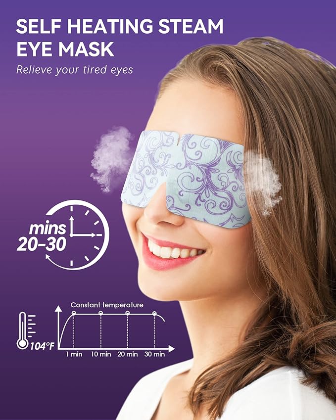 30 Packs Lavender Steam Eye Mask - Heated Eye Mask for Dark Circles and Puffiness Warm Eye Mask for Dry Eye Mask Relief Eye Fatigue Headache Hot Sleep Eye Mask for Disposable Moist Heat Eye Compress