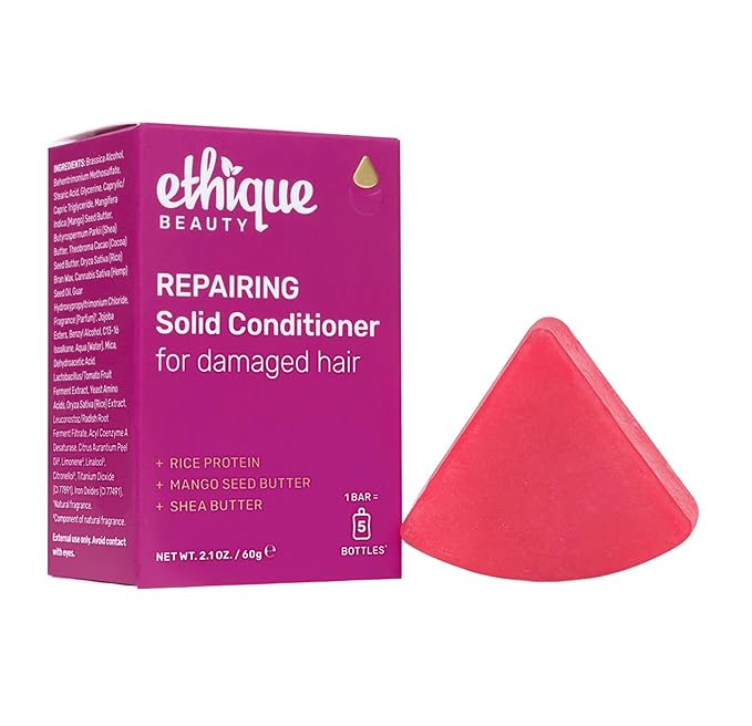 Ethique Repairing Conditioner Bar for dry, damaged hair with Rice Protein - Plastic Free, Vegan, Cruelty-Free, 2.12 oz - Formerly Too Delicious