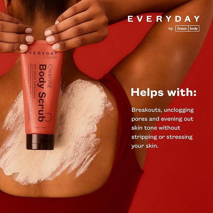 Frank Body Clearing Body Scrub | With Salicylic Acid, White Clay & Niacinamide to Purify Pores, Fight Breakouts & Oily Skin | Mandarin & Cedarwood Scent | Vegan & Cruelty Free | 200g