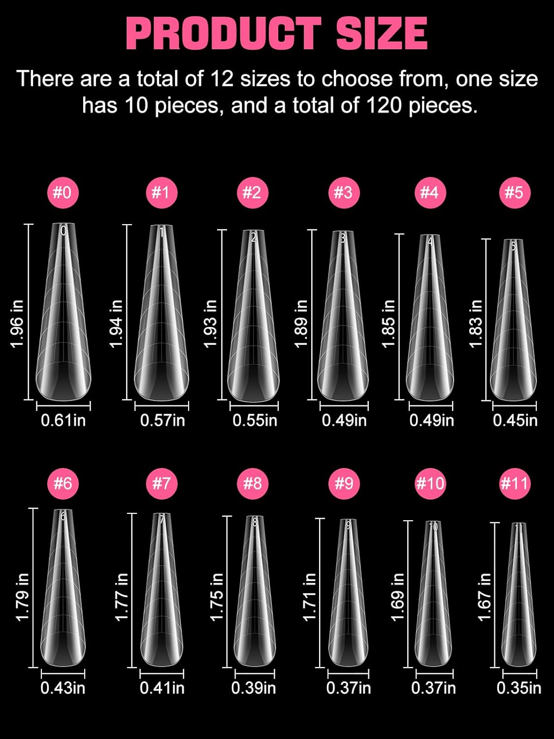 EBANKU 120Pcs Poly Extension Gel Dual Forms Clear Tips Set - Acrylic False Nails With 12 Sizes Square Stiletto Gel Forms Full Cover Reusable Molds