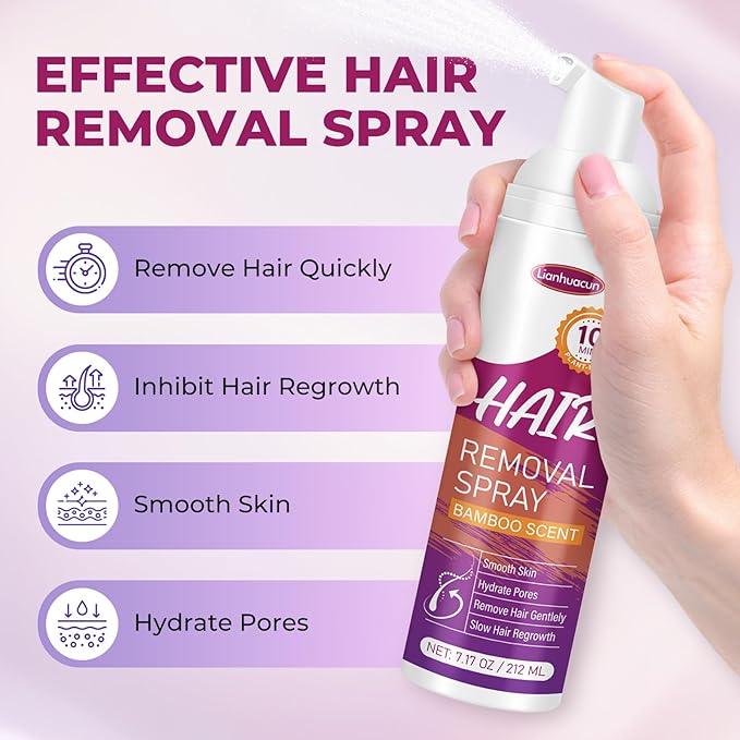 Hair Removal Spray for Women & Men: Hair Removal Cream Sensitive Skin, Painless for All Skin Types, Private Areas, Legs, Bikini, Body, and Back, 7.17OZ