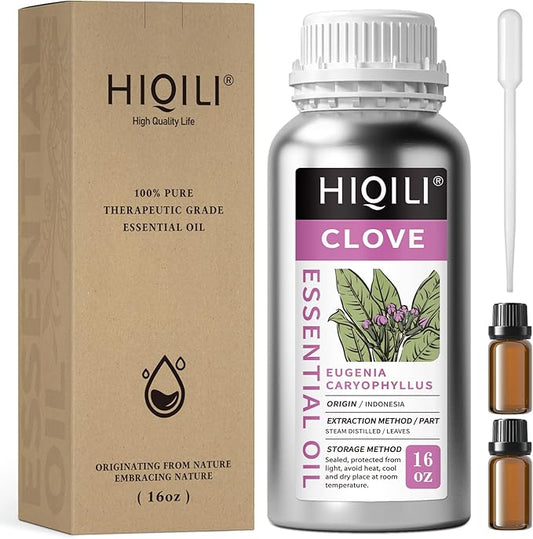 HIQILI 16 Fl Oz Clove Essential Oil, Pure Natural for Hair, Diffuser, Aromatherapy - 500ML
