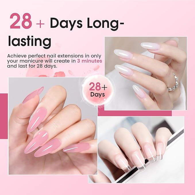 JEWHITENY Poly Extension Gel Nail Set Clear White Pink Poly Nail Gel With Base Coat Top Coat for Finger Art and Home DIY French Manicure Need U V Lamp Curing