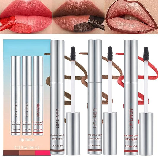 Dulele 3PCS Lip Liner Set, Peel Off Lip Liner Tattoo, Peel Off Lip Stain, Long Lasting Waterproof Lip Stain Peel Off, Transfer Proof Matte Finish Lip Gloss (Red, 1)
