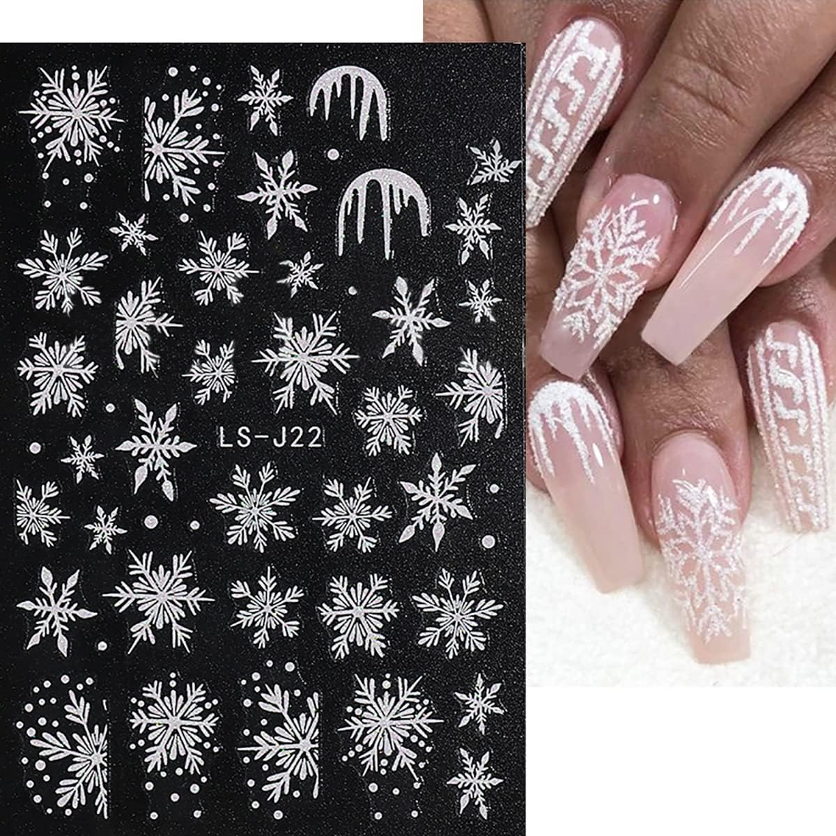6 Sheets Glitter Silver Snowflake Nail Art Stickers 3D Christmas Nail Decals Self Adhesive Xmas Winter Nail Design Holiday Reindeer Snowflakes Nail Stickers for Women Girls Christmas Nail Decoration