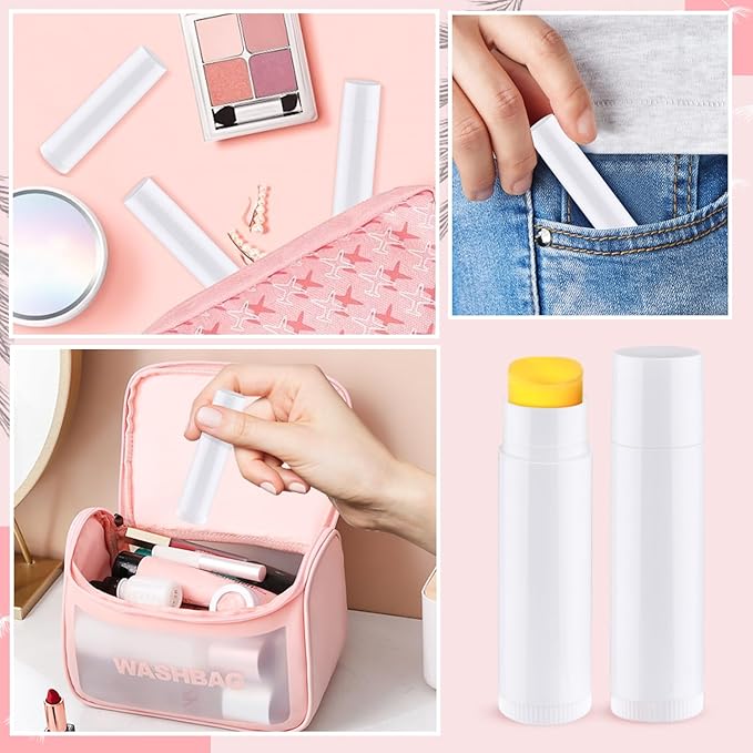 100 Pcs 5.5ml Bulk Empty Lip Balm Tubes Refillable Plastic Lip Gloss Container Travel Lipstick Tubes Chapstick Tubes Holder For DIY Homemade Lip Balm (white)