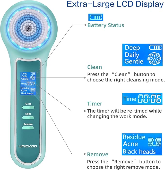 Face Scrubber Exfoliator,Facial Cleansing Brush Waterproof with LCD Screen,Blackhead Remover Vacuum with 5 Brush Heads,Face Spin Brush for Exfoliating, Massaging and Deep Pore Cleansing