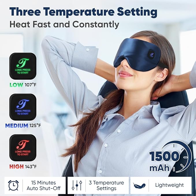Heated Eye Mask for Dry Eyes, Cordless Warm Eye Compress for Blepharitis, Styes, 1500mAh Large Battery Capacity, Washable Cover, Gifts for Family and Friends (Blue)