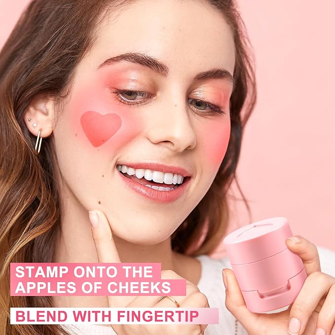 Boobeen Liquid Blush for Cheeks, Buildable & Blendable Face Blusher, Cheek Stamp Blush with Heart-shaped Applicator, Lightweight Air Cushion Blush for Velvet Matte Finish