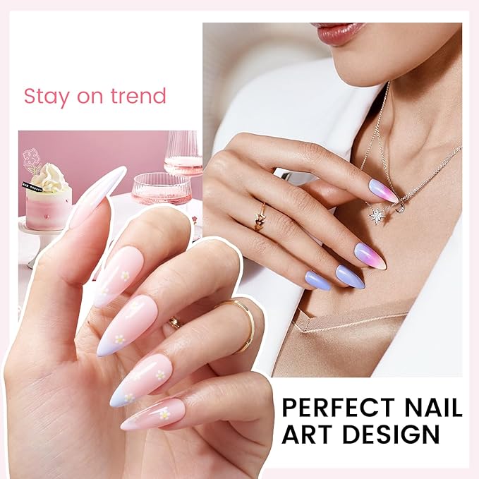 Gel Nail Polish Kit with U V Light, Hema-Free Light Baby Pink Blue Purple Nude Pink Summer Gel Polish Set with Base & Top Coat Chrome Nail Powder, 4 Colors Mini Salon Nail Art Starter Gift for Women