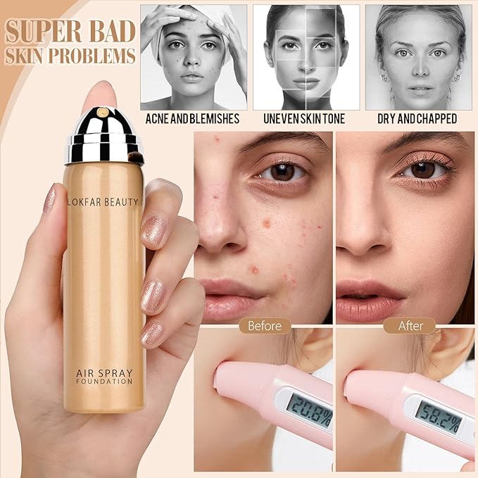 AirBrush Foundation Spray, Silky Mist Foundation Spray Makeup Set with Brush, Full Coverage Foundation for Smooth Radiant Finish, Formula Breathable Lightweight Hydrating | #01 Porcelain