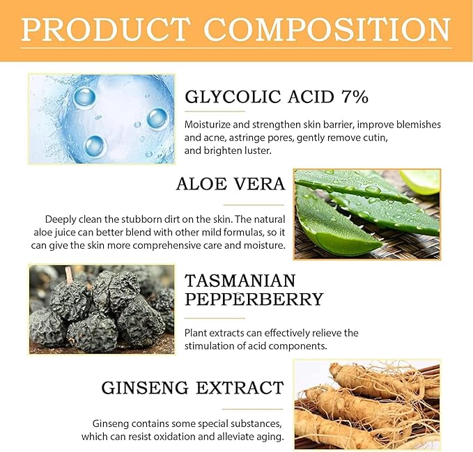 Glycolic Acid Toning Solution, Glycolic Acid 7% Toner, Glycolic Sour 7% Toning, KeepThe Skin Moist, Exfoliating Serum for Face, Facial Exfoliation Astringe Pores (240ML/8.0 Fl Oz)